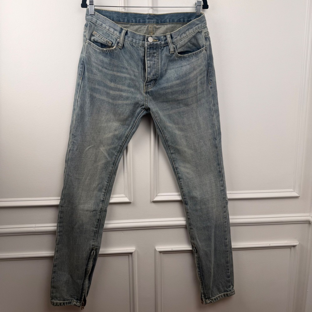 MNML M1 Slim Tapered Light Blue Wash Ankle Zip Jeans Mens 32 x 31 Streetwear